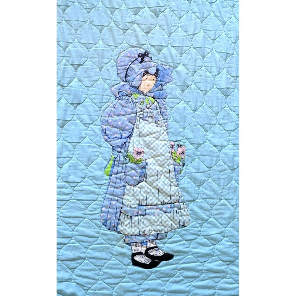 Vintage‎ Holly Hobbie Bedding Sham Pillow Sham Gingham Ruffle Blue Twin